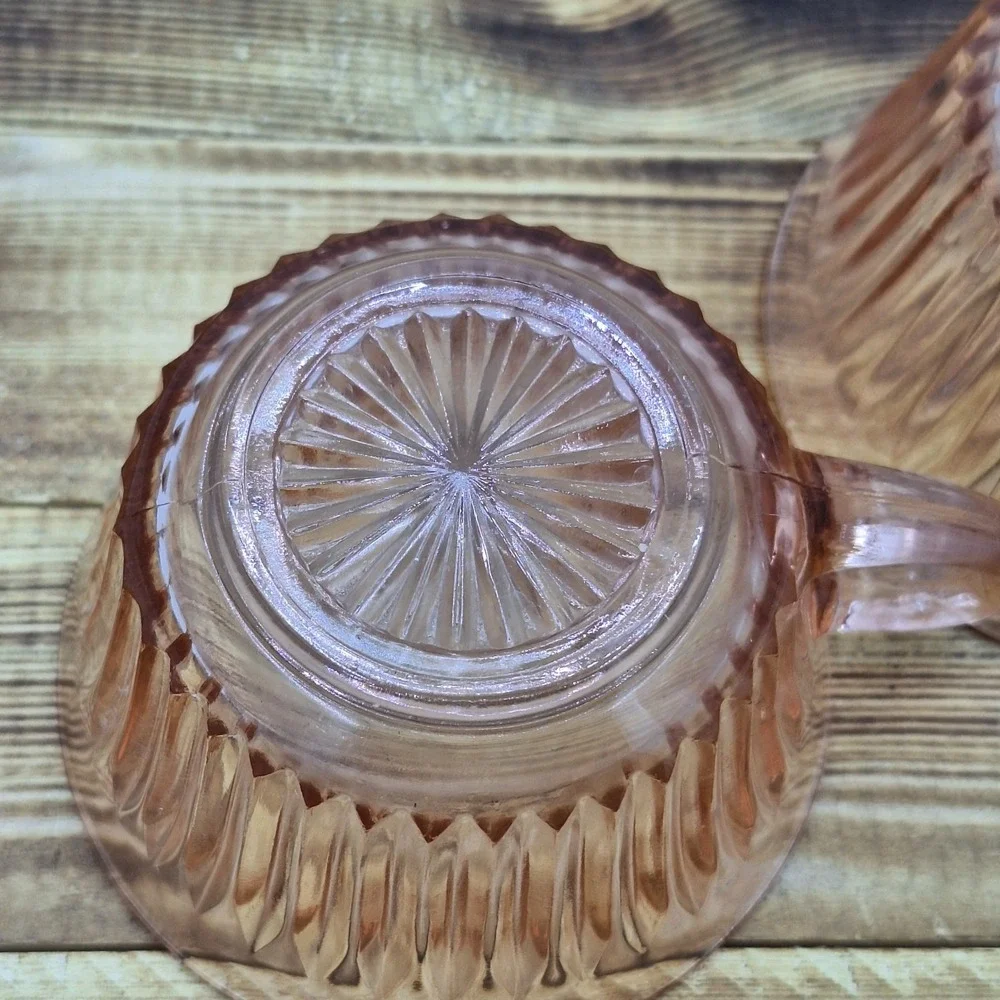 2 Vintage Anchor Hocking Queen Mary Ribbed Pink Depression Glass Cups 3 3/4" - Picture 8 of 10
